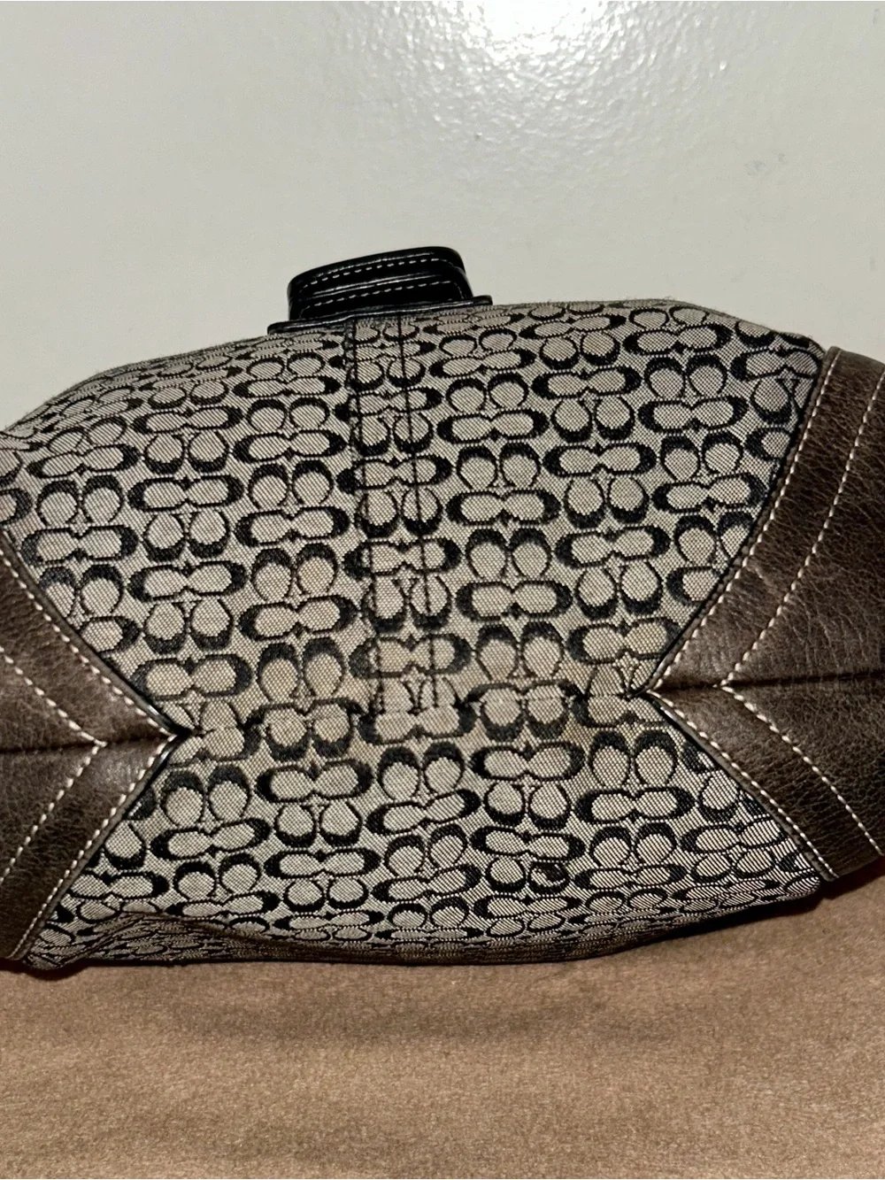 COACH Vintage Soho Signature Monogram Canvas and Leather Bag, black and gray